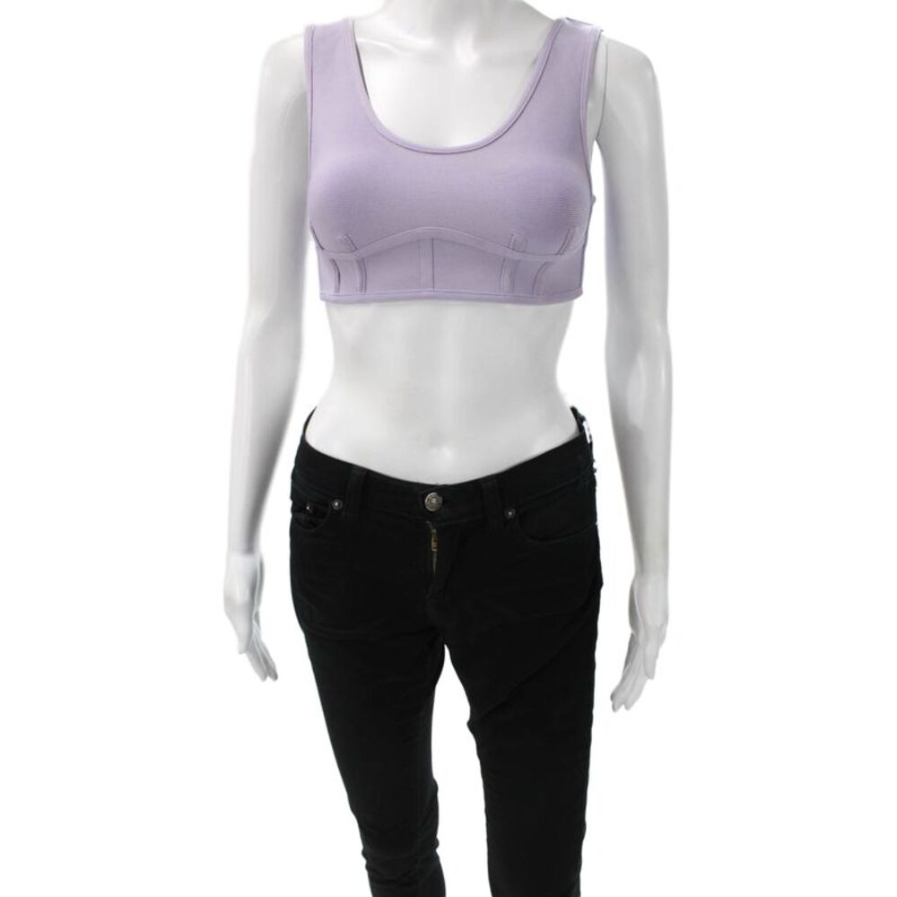 Herve By Herve Leger Womens Cropped Tank Purple Scoop Neck Zip Size XS